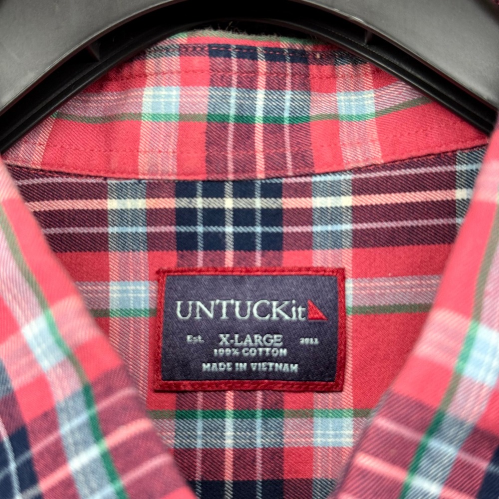 UNTUCKit Mens X Large Plaid Long Sleeve Button Down Shirt Red Blue Cotton - Picture 4 of 8